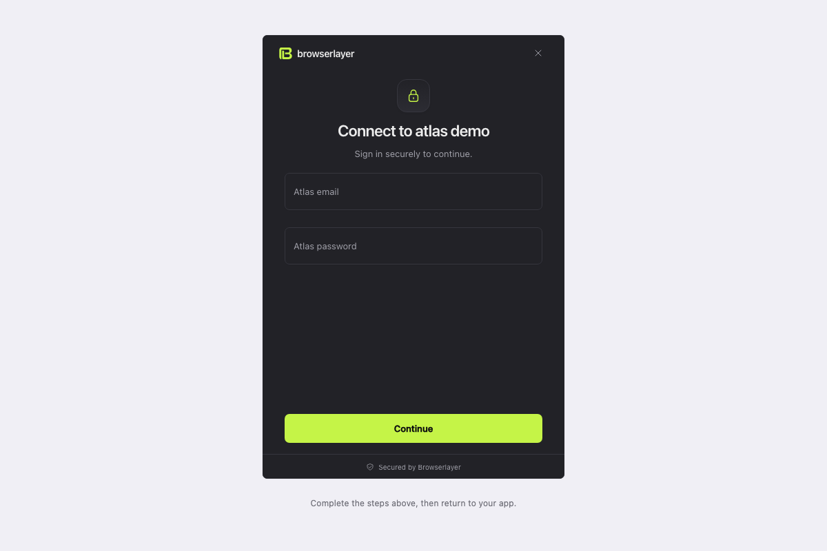 Hosted Link presents the login form on its own page.
